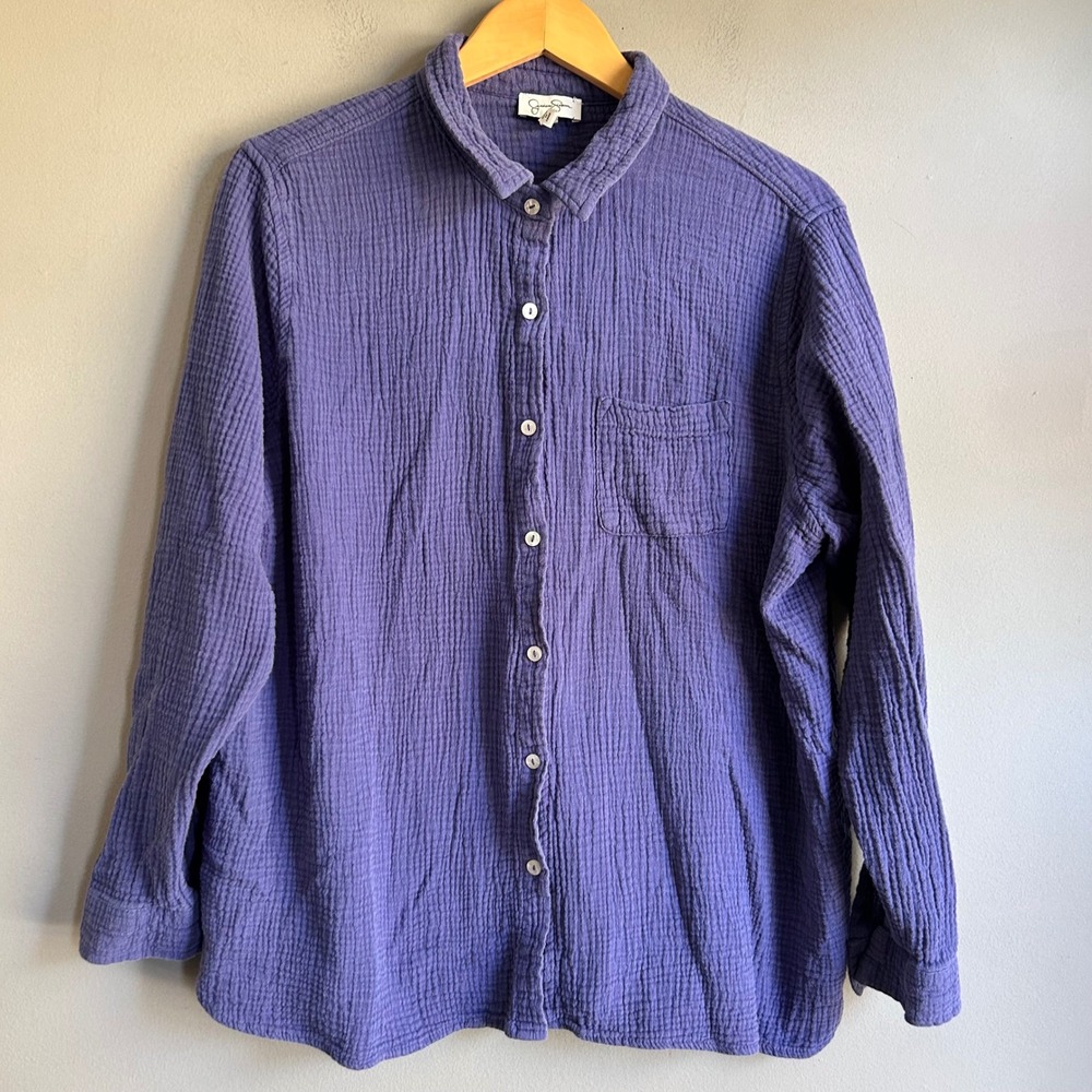 Jessica Simpson Blue Double Gauze Cotton Button Down Shirt XXL